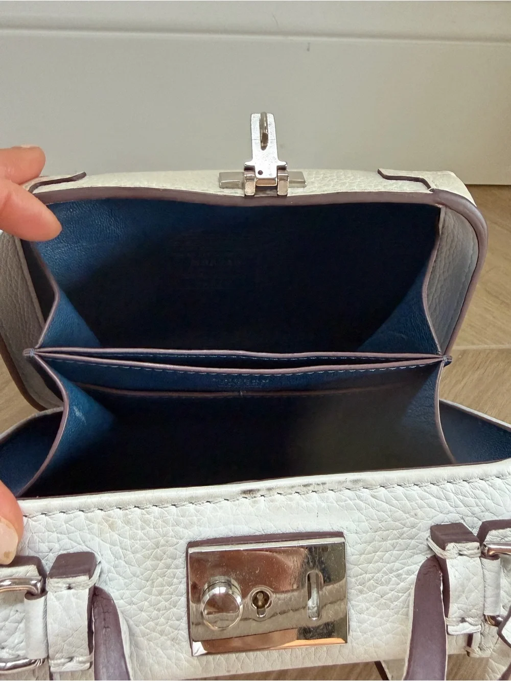 Moreau Paris White Leather Top-Handle Chancelière Trunk Bag